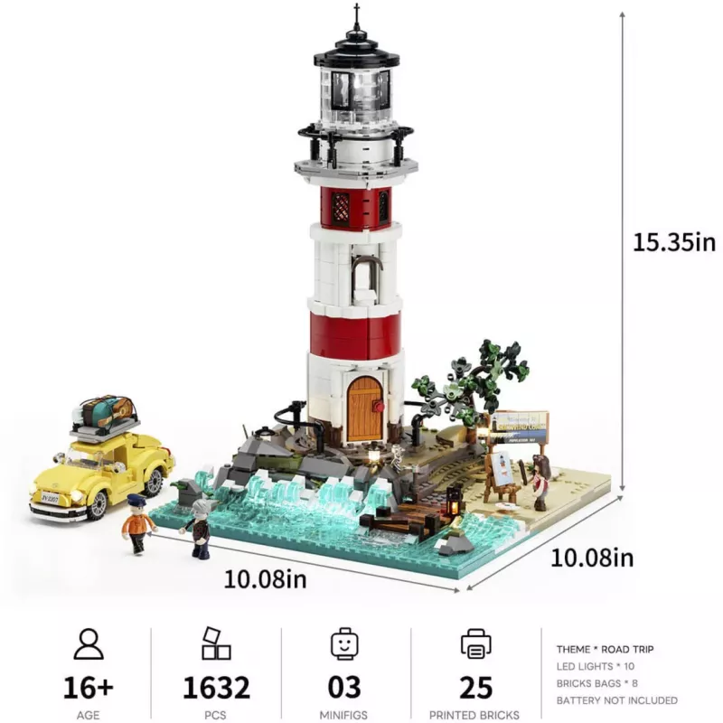 Lumibricks Sunrise Lighthouse Building Block Set ar LED apgaismojumu