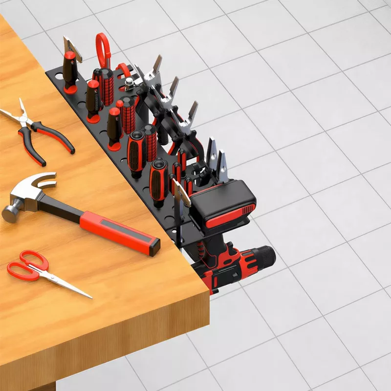 MACLEAN MC-141 Sienas stiprinājuma instrumentu organizators ar 20 kastēm un 11 āķiem, melns/sarkans, 800x400x195 mm
