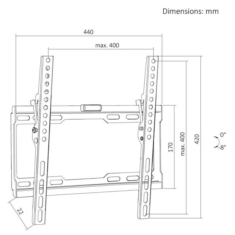 MACLEAN MC-187 Slīpais TV sienas stiprinājums 32–75 collu ekrāniem, VESA līdz 400x400, 45 kg, melns