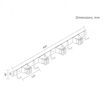 Maclean sienas stiprinājuma organizators dārza instrumentiem un mopiem, tērauds, ar āķiem, maks. slodze 20 kg, platums 49 cm, MC-184