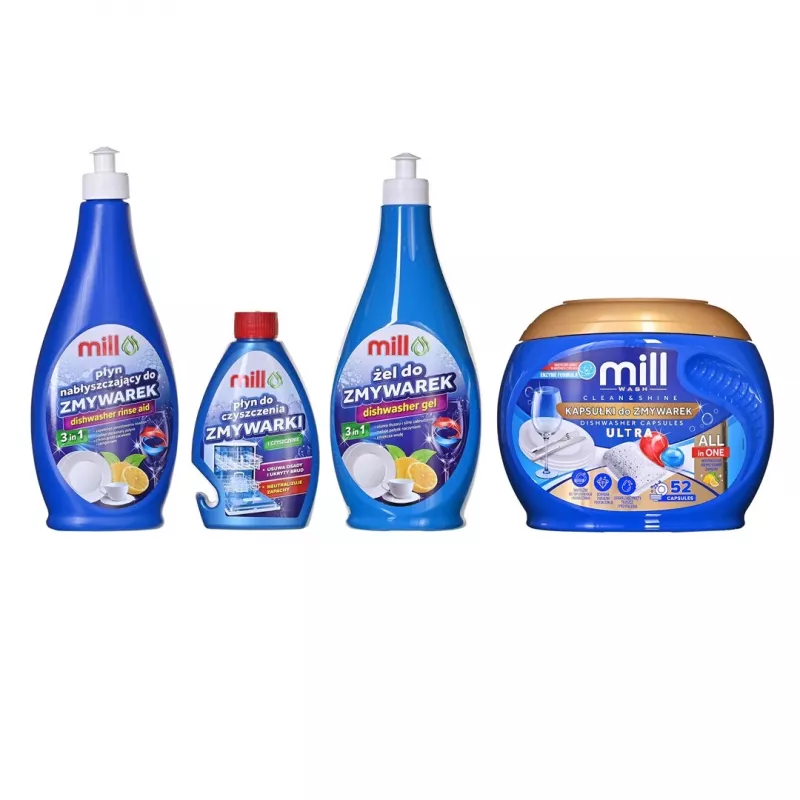 MADONIS Mill Trauku mazgāšanas līdzekļu komplekts - 3 gab. (Citronu trauku mazgāšanas līdzeklis, Trauku mazgājamās mašīnas līdzeklis, Sāls)