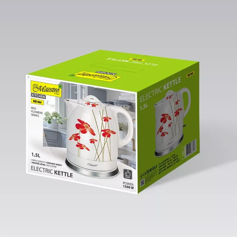 Maestro MR-066 Keramiskā tējkanna sarkana 1.5L 1200W
