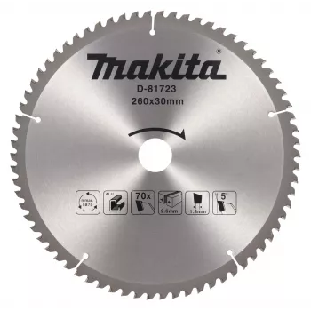 MAKITA Ripzāģa asmens 260x30x70T TCT ATB Fine Finish Wood Cutting
