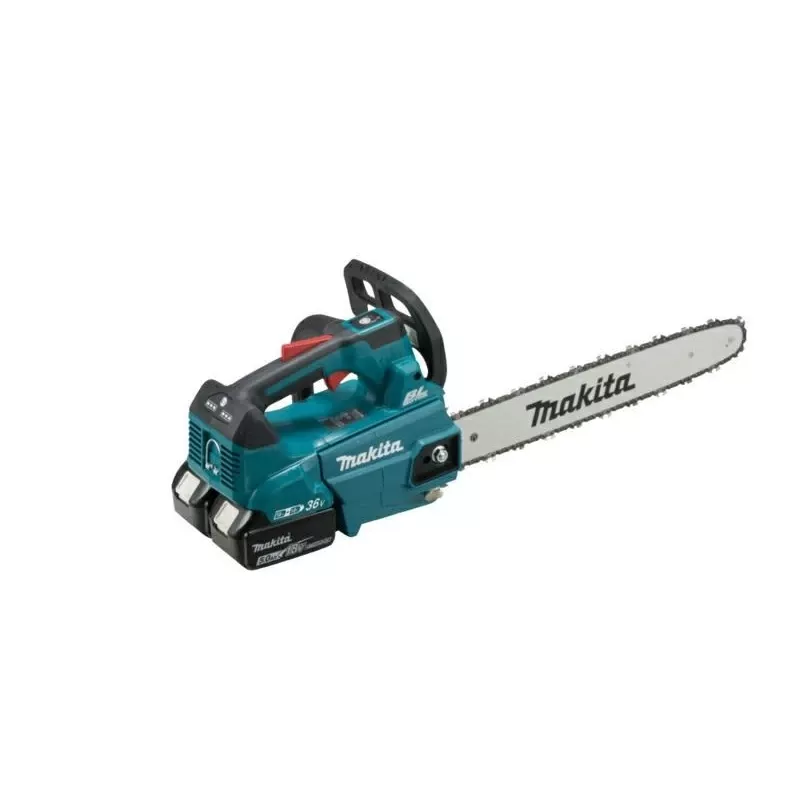 Makita DUC406PT2B 36V Bezvadu Augšējā roktura ķēdes zāģis 40cm (16 inch) ar 2x 5.0Ah Akumulatoriem un Divkāršo lādētāju