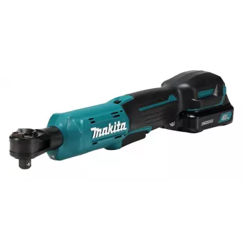 Makita WR100DSA 12V CXT bezvadu sprūdrata uzgriežņu atslēga komplekts 1/4 collu un 3/8 collu piedziņa, 47.5 Nm, 2.0Ah akumulators, lādētājs, LED gaisma