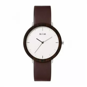 MAM MAM628 Unisex Watch 39mm Teak Wood Case Black Leather Strap
