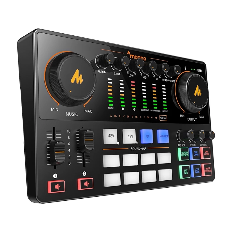 Maono AME2 GEN2 USB-C skaņas karte – 2 XLR/TRS kombinētās ieejas, +48V fantoma barošana, baterijas darbība