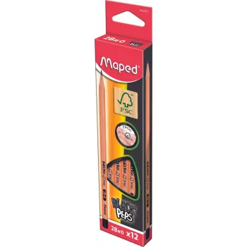 Maped BLACK'PEPS Graphīta zīmuļi 2B Melns/Koks 12 iepakojums