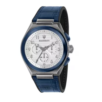 MASERATI Vīriešu Potenza kvarca pulkstenis R8871639001 43mm Zils ciparnīca Ādas siksniņa