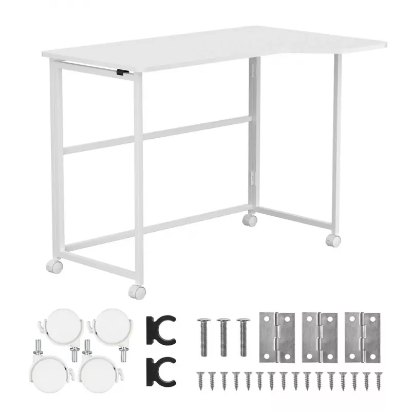 MCN Maclean salokāms galds L-veida balts 100x65 cm mobilais ar bloķējamiem riteņiem MC-1250 L/W