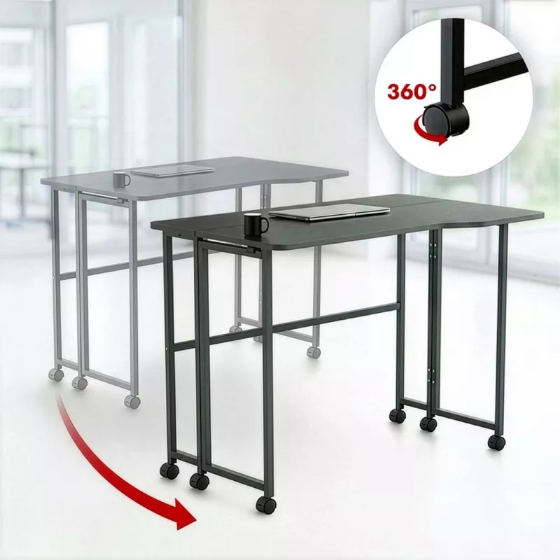 MCN Maclean Salokāms L-veida stūra galds MC-1250 L/B, melns, mobilais, 100x65 cm, max 50 kg