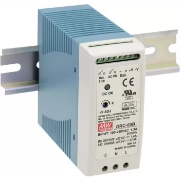 MEAN WELL DRC-60B DIN sliedes UPS modulis 60W 13.8V DC 12V svina-skābes akumulatoram