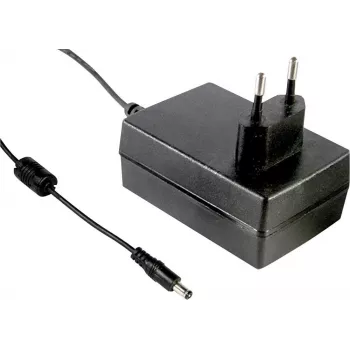 MEAN WELL GST25E28-P1J 25W 28V DC 0,89A AC-DC barošanas bloks ar Europlug un 2,1x5,5mm DC kontaktdakšu, melns