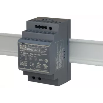 Mean Well HDR-60-15 15V/60W/4A DIN sliežu barošanas bloks