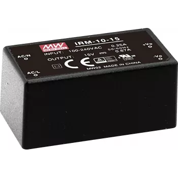 MEAN WELL IRM-10-5 10W 5V 2A iekapsulēts PCB montāžas barošanas bloks, 85-264VAC ieeja, melns