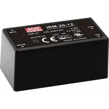 MEAN WELL IRM-20-24 20W 24V 0.9A iekapsulēts PCB montāžas barošanas bloks, 85-264V AC ieeja, melns
