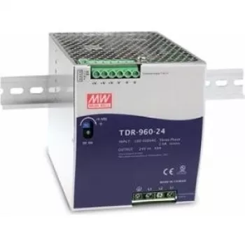 MEAN WELL TDR-960-48 960W 48V 20A trīsfāžu DIN sliedes barošanas bloks ar aktīvo PFC un pilnīgu aizsardzību