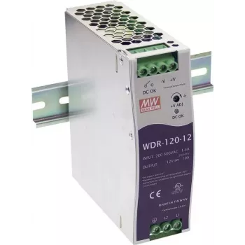 MEAN WELL WDR-120-12 DIN sliedes barošanas bloks 120W 12V 10A, 180-550VAC ieeja