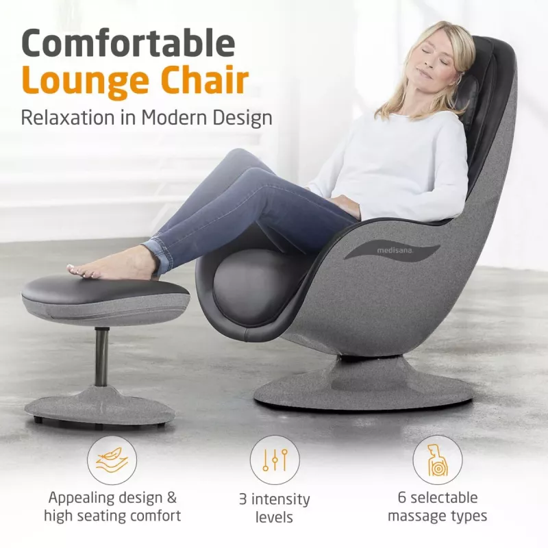 MEDISANA RS 670 Lounge Chair Shiatsu masāžas krēsls ar siltumu un vibrāciju, melns/antracīts