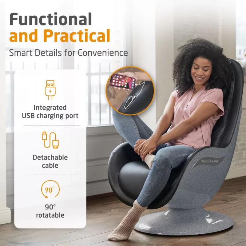 MEDISANA RS 670 Lounge Chair Shiatsu masāžas krēsls ar siltumu un vibrāciju, melns/antracīts