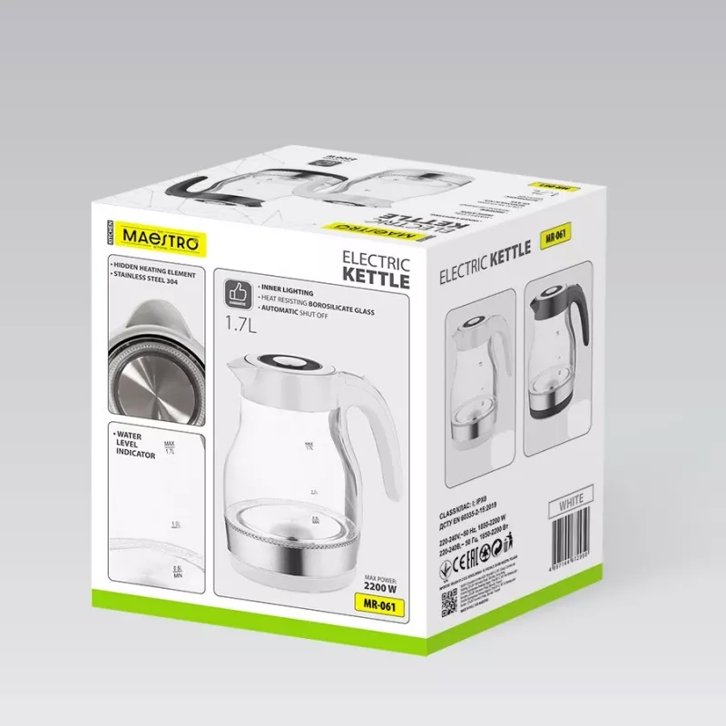 MEO Stikla elektriskā tējkanna 2200W 1.7L Melna MR-061-BLACK MAESTRO