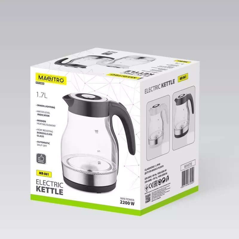 MEO Stikla elektriskā tējkanna 2200W 1.7L Melna MR-061-BLACK MAESTRO