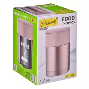 MEO MAESTRO MR-1636-60 600 ml dubultsienu vakuuma izolēts nerūsējošā tērauda pārtikas termoss ar 2 traukiem un salokāmu karoti
