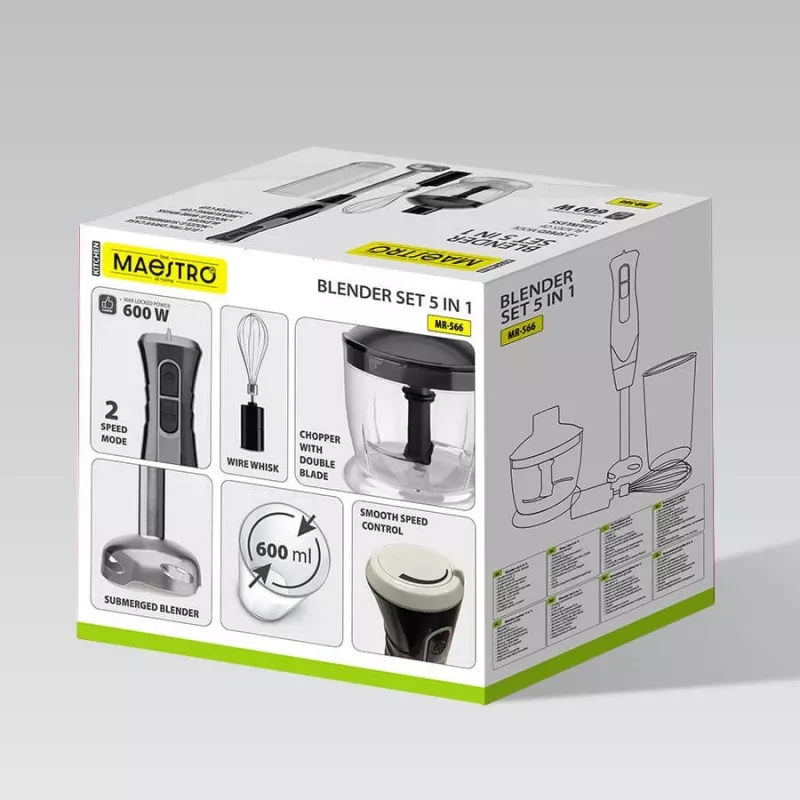 MEO MR-566 MAESTRO 500W rokas blenderis ar kapāšanas trauku, putotāju un mērtrauku