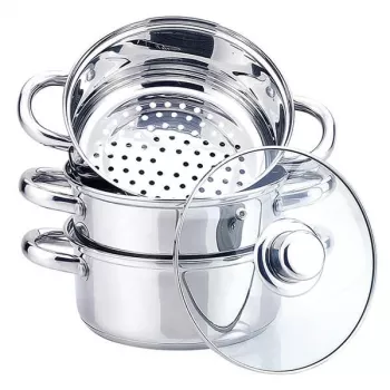 MEO Nerūsējošā tērauda tvaika katls 2L, 18 cm diametrs, rūdīta stikla vāks, indukcijai piemērots MR-2900-18