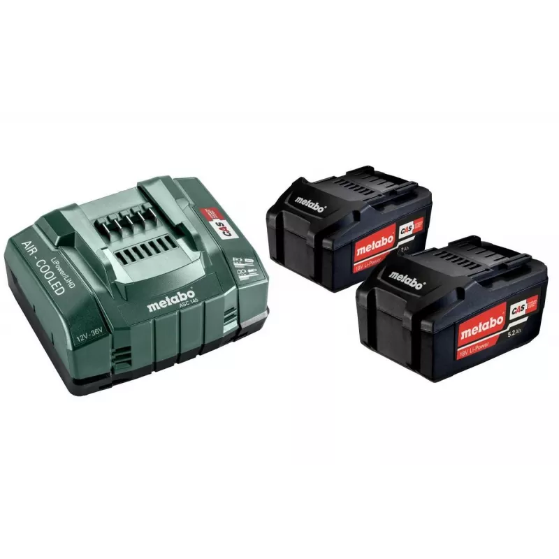 Metabo 18V LiHD 5.5Ah akumulators un ASC 145 gaisa dzesēšanas lādētājs komplekts (2x akumulatori)