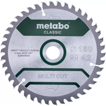 Metabo MULTI CUT CLASSIC ripzāģa asmens 160 x 20 x 1,4 mm, 42 zobi, TCT, kokam, pārklātam kokam, plastmasai 628658000