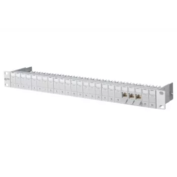 METZ CONNECT 130B11P0-E Cat6a 24 portu ekranēts savienojumu panelis, 1U statīva montāža, bez instrumentiem IDC, T568A/B, 500 MHz, PoE+ 130B11P0-E-90