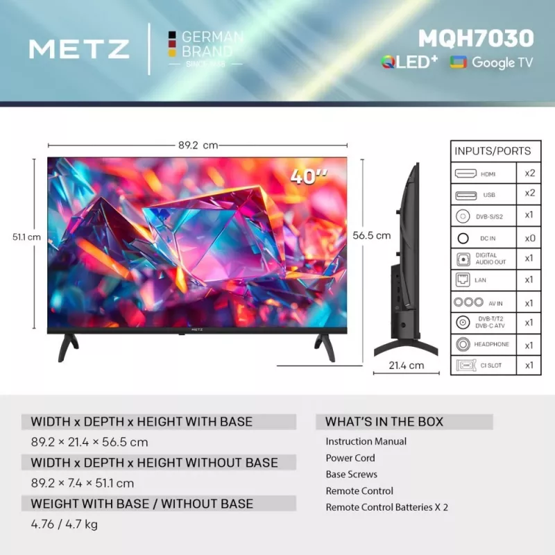 Metz MQH7030Z 40 collu Full HD Android TV Melns