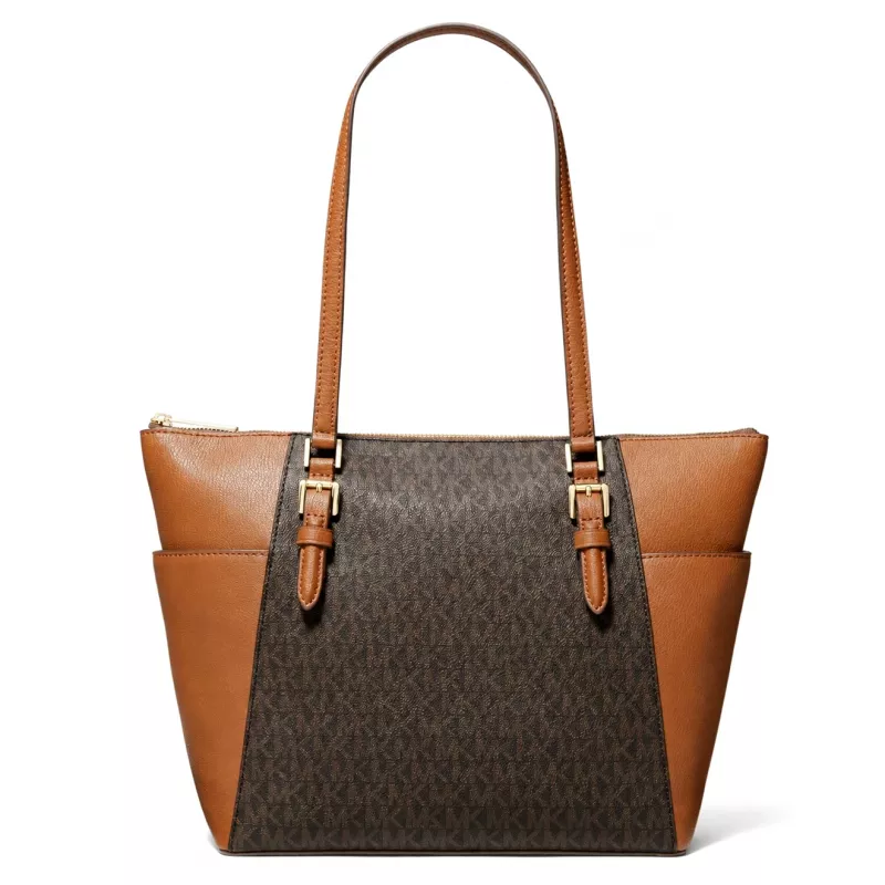 Michael Kors Carmen Sieviešu plecu soma - Brūna Saffiano āda ar zelta toņa metāla detaļām (25x28x11 cm)
