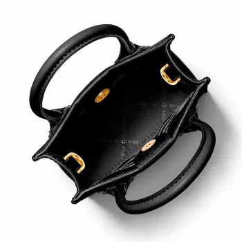 Michael Kors Jet Set Travel Crossbody Bag, Melna, Signature Pārklāts Audekls ar Ādas Apdari, Zelta Krāsas Aparatūra, 15cm x 17cm x 6cm