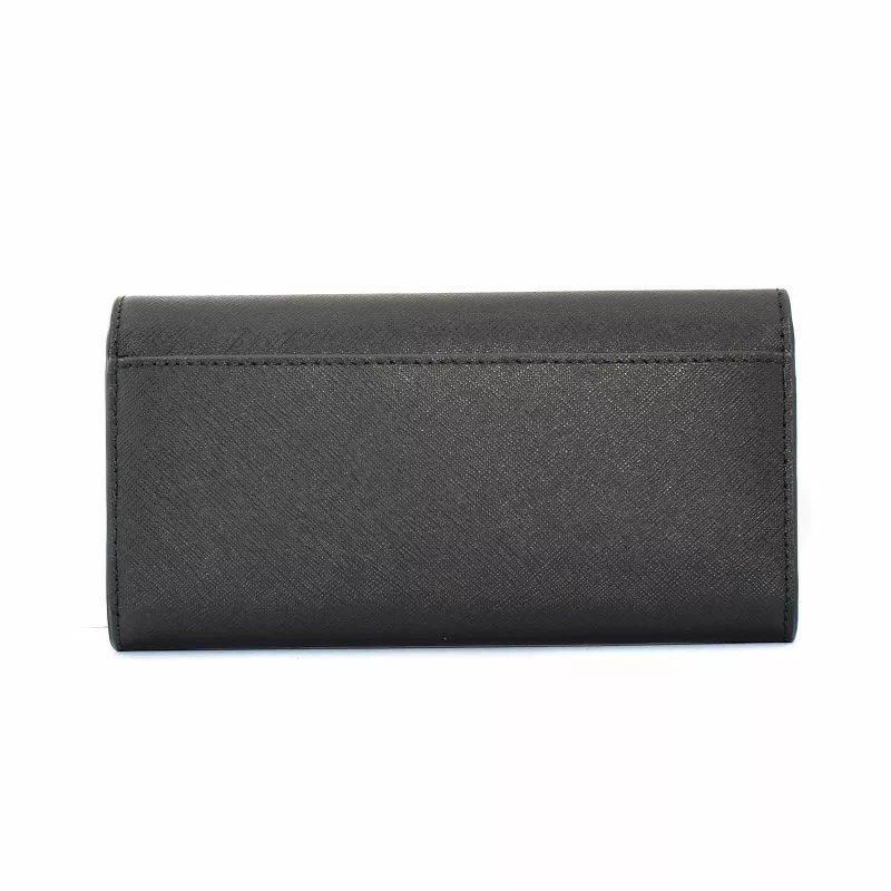 Michael Kors Jet Set Travel Large Zip Around Continental Wallet Saffiano Leather Black Gold-Tone