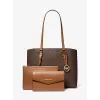 Michael Kors Jet Set Travel Saffiano Leather Tote Bag - Sieviešu brūna tote ar zelta toņa metāla detaļām (42x28x10 cm)