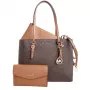 Michael Kors Jet Set Travel Saffiano Leather Tote Bag - Sieviešu brūna tote ar zelta toņa metāla detaļām (42x28x10 cm)