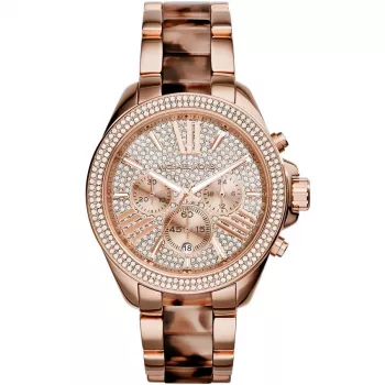 Michael Kors MK6159 Sieviešu hronogrāfa pulkstenis ar rozā zelta krāsas nerūsējošā tērauda korpusu un aproci, 41,5 mm