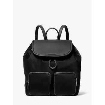 Michael Kors unisex mugursoma 30S4SRKB7CBLA – melna graudaina āda, augšējais rāvējslēdzējs, 34x35x14 cm