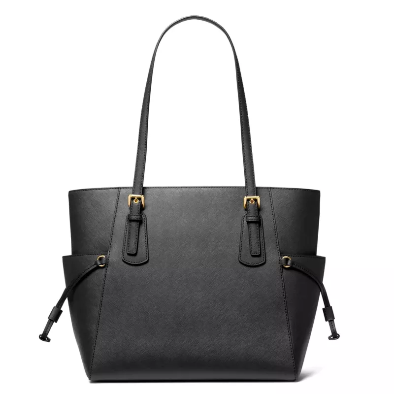 MICHAEL KORS Voyager Sieviešu Melna Crossgrain Ādas Tote Soma 31x28x15 cm