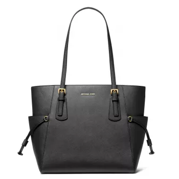 MICHAEL KORS Voyager Sieviešu Melna Crossgrain Ādas Tote Soma 31x28x15 cm