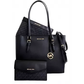 MICHAEL KORS sieviešu Jet Set Travel liela Saffiano ādas tote soma 35R3GCFT3TBLA melna