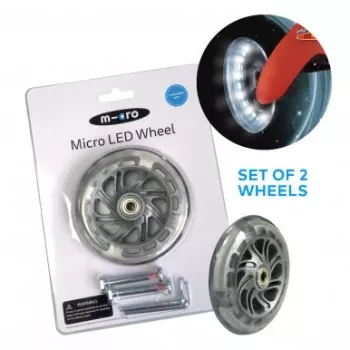 Micro Mini Scooter Riteņi ar LED Gaismām - 120mm PU Nomaināmie Riteņi Micro Mini Original/Deluxe/3in1 (Baltas LED, Caurspīdīgi, Pāris)
