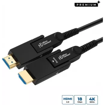 MicroConnect Premium Optic Fiber HDMI Type A Aktīvais Optiskais Kabelis, 4K, 10m, Melns
