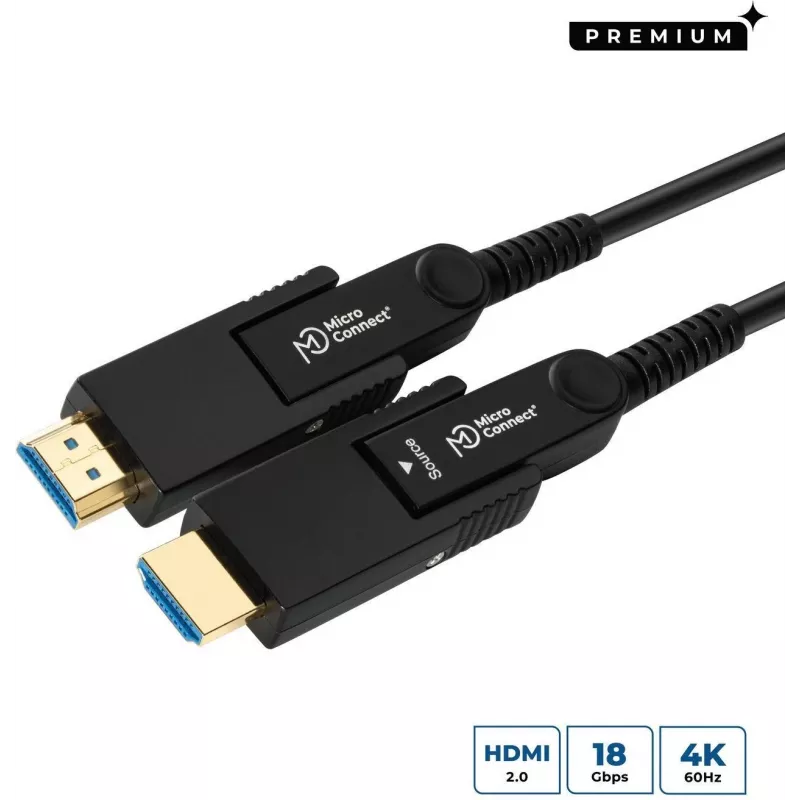MicroConnect Premium Optic Fiber HDMI Type A Aktīvais Optiskais Kabelis, 4K, 10m, Melns