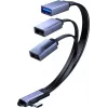 MicroConnect USB-C leņķa sadalītāja kabelis, 3x USB-A 3.0, 0.15m, melns
