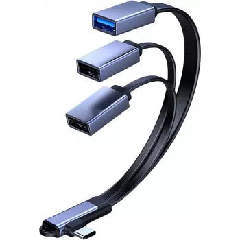 MicroConnect USB-C leņķa sadalītāja kabelis, 3x USB-A 3.0, 0.15m, melns
