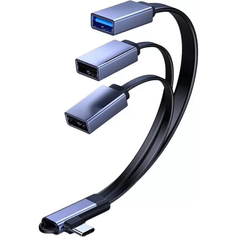 MicroConnect USB-C leņķa sadalītāja kabelis, 3x USB-A 3.0, 0.15m, melns