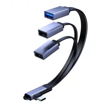 MicroConnect USB-C leņķa sadalītāja kabelis, 3x USB-A 3.0, 0.15m, melns